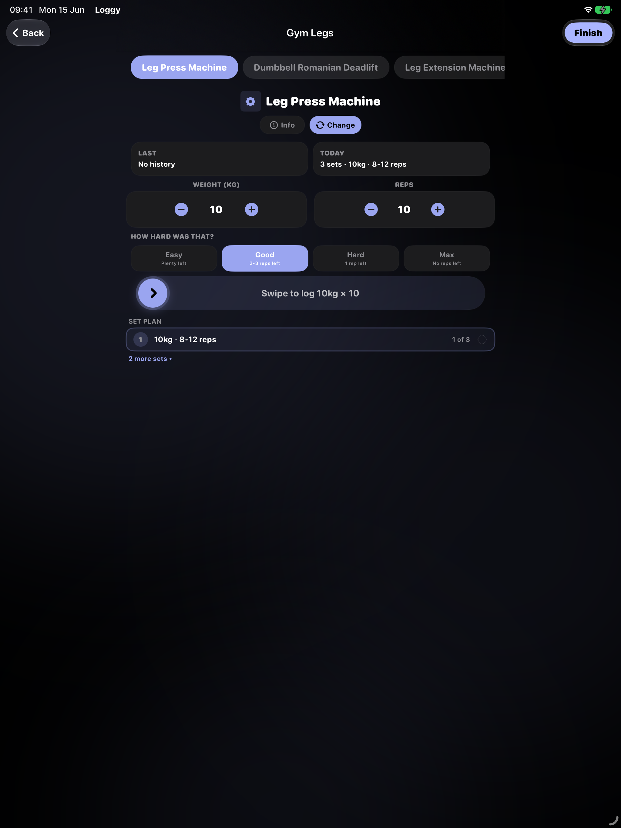 Workout logging screen